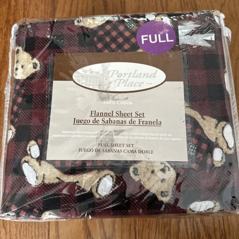 Portland Place Teddy Bear Flannel Sheet Set Full Size 100% Cotton